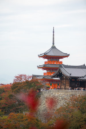 Beautiful Pagoda in Kiyomizu-dera Temple in Kyoto, Japanのeditorial素材