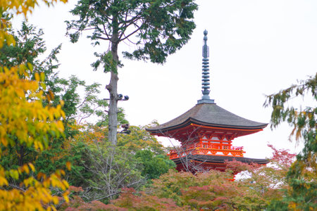 Beautiful Pagoda in Kiyomizu-dera Temple in Kyoto, Japanのeditorial素材