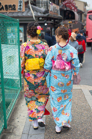 Kyoto, Japan - November 12, 2018:Japanese girl in kimono dress at Kiyomizu temple  in Kyoto, Japanのeditorial素材