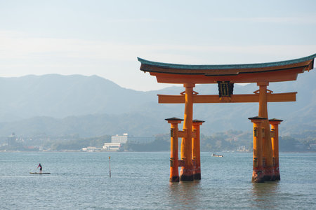 Floating torii gate of Itsukushima Shrine at Miyajima island Hiroshima, Japanのeditorial素材