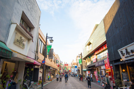 KAMAKURA , JAPAN - NOVEMBER 07, 2018:Tourists visit the famous Komachi Street in Kamakura,Japanのeditorial素材