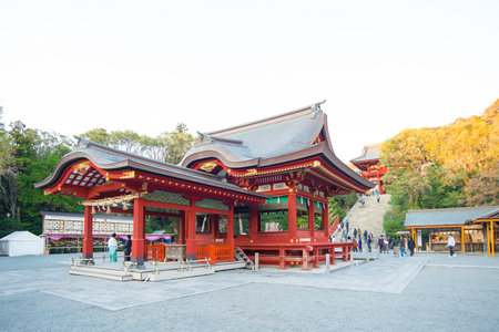 KAMAKURA , JAPAN - NOVEMBER 07, 2018: Maiden hall of Tsurugaoka Hachimangu shrine, popular tourist attraction of Kamakura,Japanのeditorial素材
