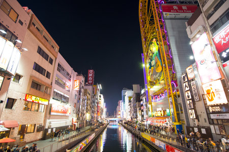 Osaka, Japan -November 10, 2018 :Night view of  the Dotonburi, Osaka. Dotonburi is landmark and famous location for tourist in Osaka, Japan.のeditorial素材