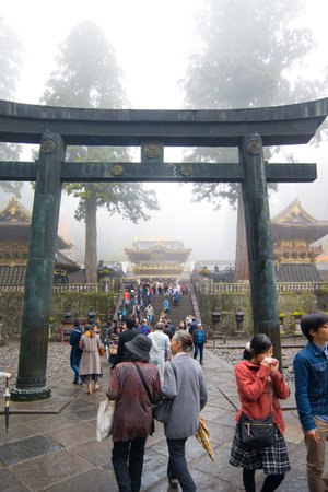NIKKO, JAPAN - NOVEMBER 09, 2018:People tour in autumn season and fog of Toshogu Shrine the Unesco world heritage site at nikko,Japanのeditorial素材