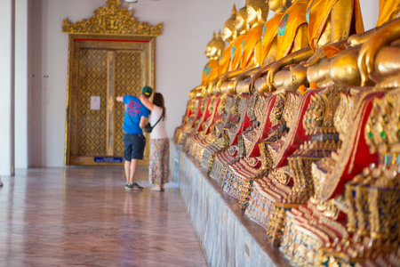 Bangkok, Thailand : 2019, December 5:Tourist to see Gold Buddha in Wat  Phra Chettuphon Wimon Mangkhalaram (Wat pho), Bangkok, Thailandのeditorial素材