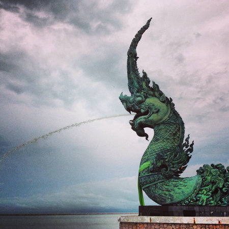Naga statute at songkla thailandの素材
