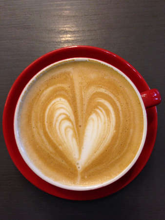 Cappuccino coffee in red cupの素材