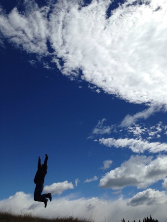 Silhouette man feeling happyの素材