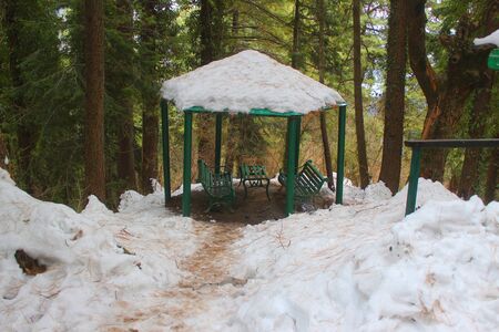 hut in snowの写真素材