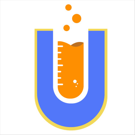 Letter u combining with chemical bottle Logo.  laboratory logo vector. Suitable for labs logo, Medical science and scientist community Logo.のイラスト素材