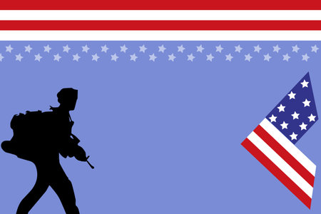 Veterans day copy space.Honoring all who served. Letter V logo with USA flag and soldiers as a symbol of veterans.flag USA design for memorial day background.11th November Happy Veのイラスト素材