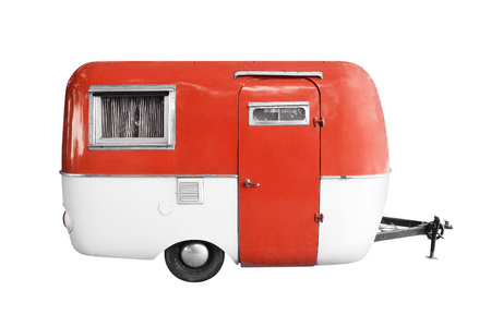 vintage caravan or camper trailer isolated on white backgroundの写真素材