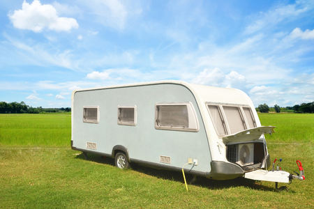 caravan or camper car with blue sky backgroundの写真素材