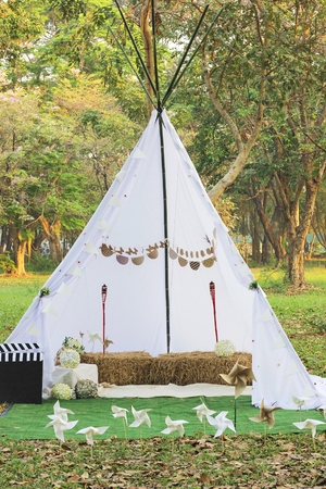 indian tent with green nature background