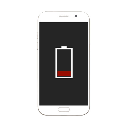 white smart phone low battery screen isolated on white background