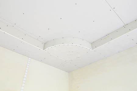Installation of ceiling of gypsum boardの写真素材