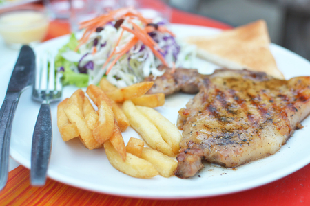 close up of pepper pork steak menuの写真素材