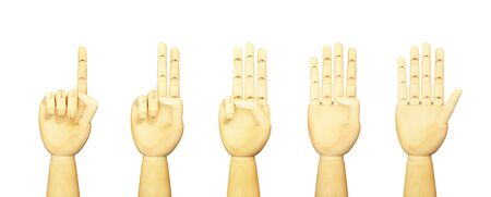 wooden hand isolated on white background