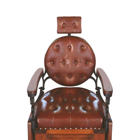 vintage brown leather barber chair isolated on white backgroundの写真素材