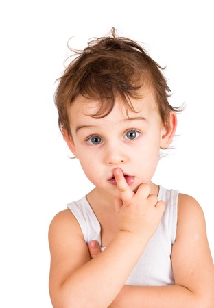 portrait of thinking boy の写真素材