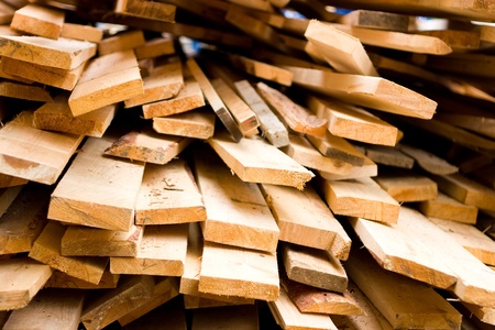 Planks of wood stackedの写真素材
