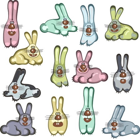 different cartoon rabbits on the white backgroundのイラスト素材