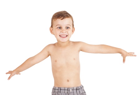 Portrait of happy little boy, isolated on white background  Clipping pathsの写真素材