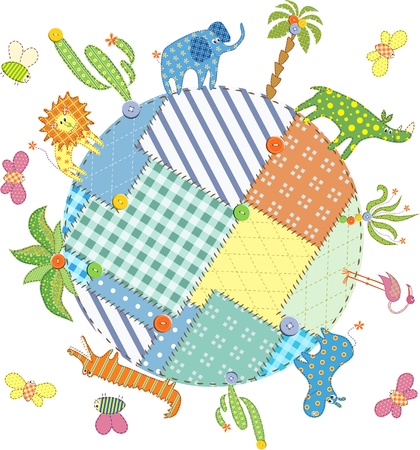 Baby card with animals and plants on Earth.のイラスト素材