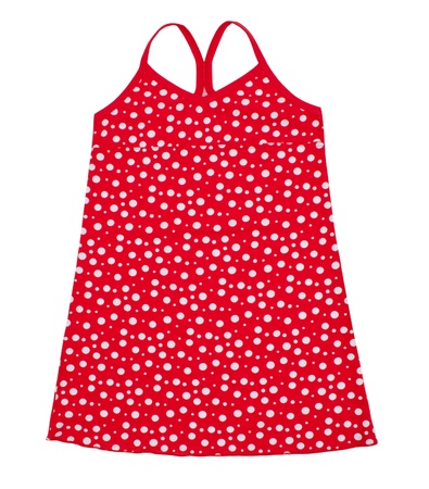 Small red polka dot dress for girls isolated on white background. の写真素材
