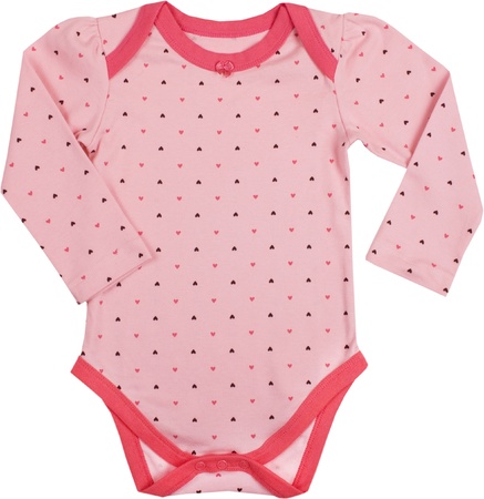 Pink romper with a flower pattern. Isolated on white backgroundの写真素材