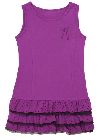 Little lilac dress with polka-dot skirt. Isolated on white background の写真素材
