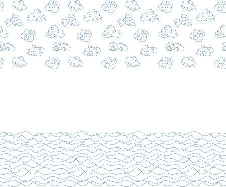 Seamless background, white clouds and waves. Vector illustrationのイラスト素材