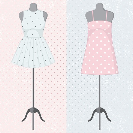 Different vintage dresses on a mannequin. illustrationのイラスト素材