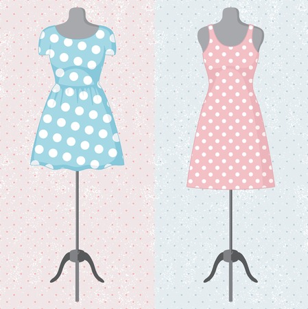 Different vintage dresses on a mannequin. illustrationのイラスト素材