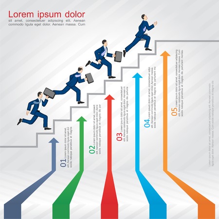 Concept with colorful arrows and running businessman.  illustrationのイラスト素材