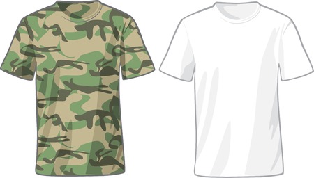 Men's White and Military Shirts front view template. Vector illustrationのイラスト素材