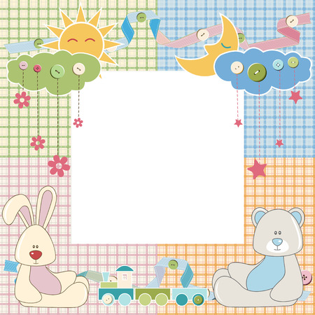 Baby frame or card with rabbit and bear.のイラスト素材