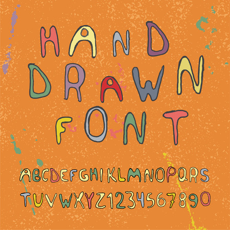 Hand drawn alphabet letters and numbers. Vector illustration.のイラスト素材