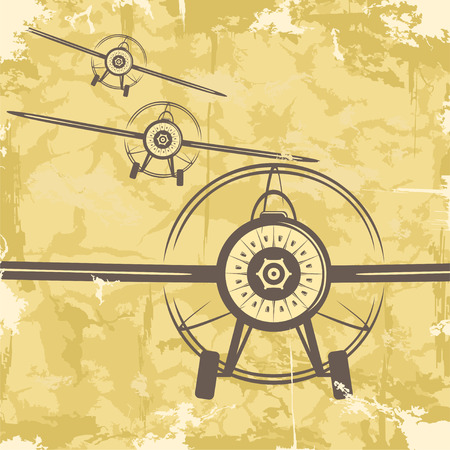 Vintage grunge postcard design with plane  Vectorのイラスト素材