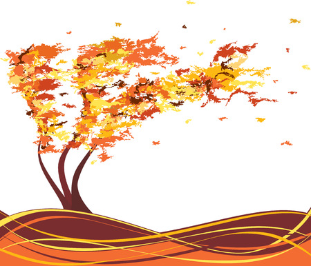 Autumn grunge tree in the wind. Vector illustrationのイラスト素材