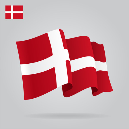 Flat and waving Danish Flag. Vectorのイラスト素材