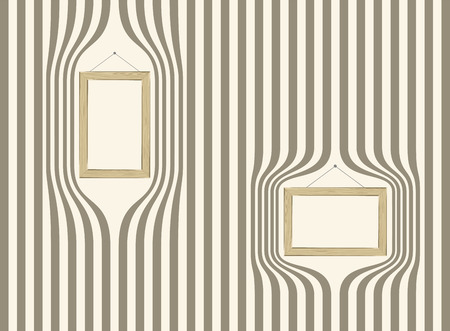 Wooden frame on striped wallpaper. Vectorのイラスト素材