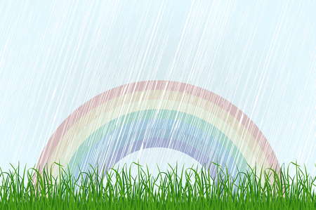Landscape with grass and rainbow. Vectorのイラスト素材
