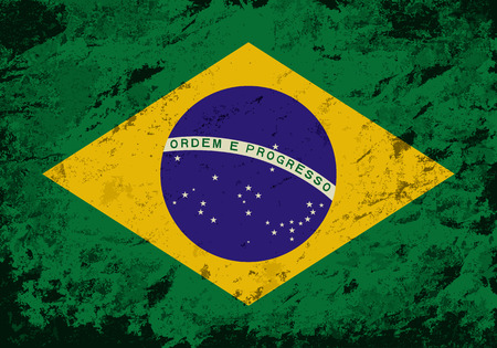 Brazilian flag. Grunge background. Vector illustrationのイラスト素材