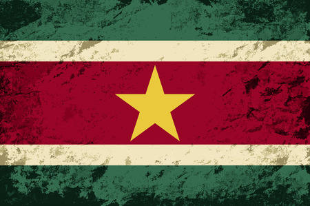 Surinamese flag. Grunge background. Vector illustrationのイラスト素材