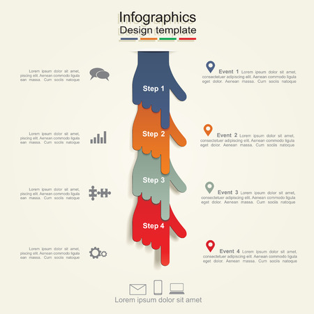 Infographic report template with hands. Vectorのイラスト素材