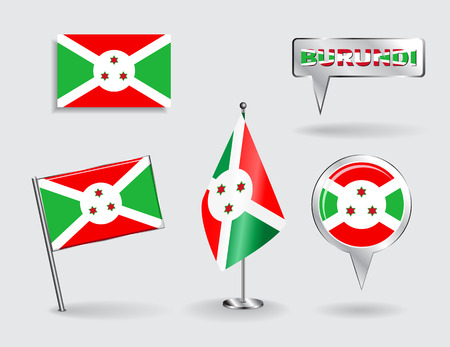 Set of Burundi pin, icon and map pointer flags. のイラスト素材