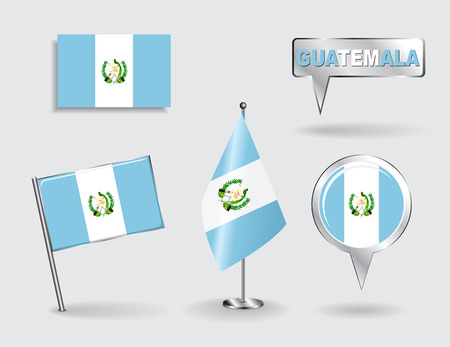 Set of Guatemalan pin, icon and map pointer flags. Vectorのイラスト素材