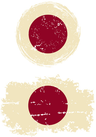 Japanese round and square grunge flags. Vector illustration. Grunge effect can be cleaned easily.のイラスト素材