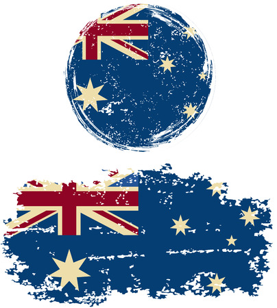 Australian round and square grunge flags. Vector illustration. Grunge effect can be cleaned easily.のイラスト素材